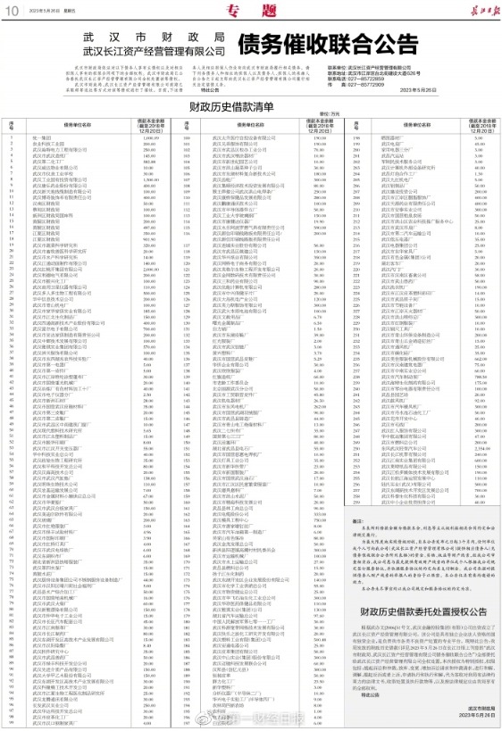還錢！武漢財(cái)政局登報(bào)發(fā)“催債”公告