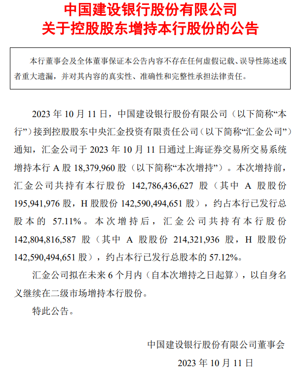 時(shí)隔多年 匯金公司再度增持四大行！未來(lái)6個(gè)月繼續(xù)增持